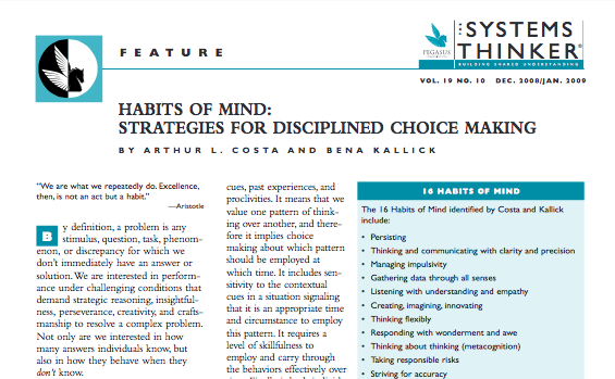 The Systems Thinker – Habits Of Mind: Strategies For Disciplined Choice ...